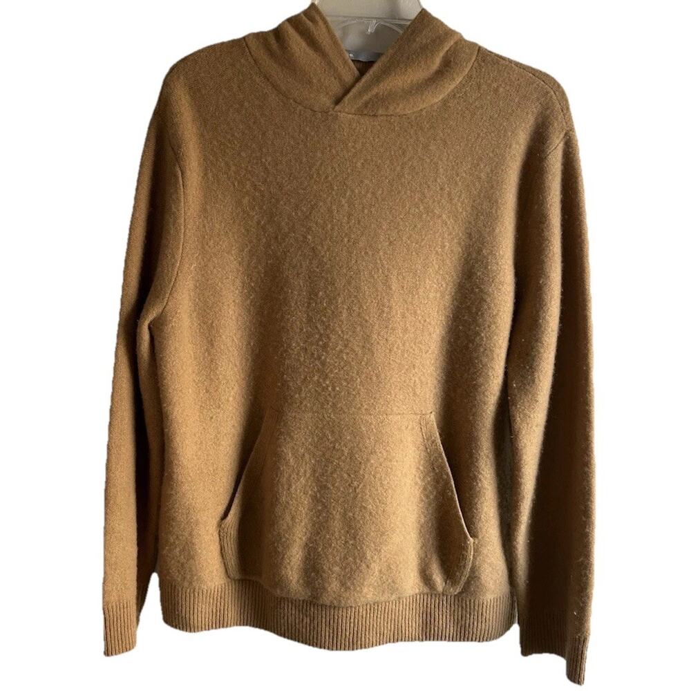 Vince 100% Cashmere Hoodie Sweater Mens M Beige Pullover Kangaroo Pocket